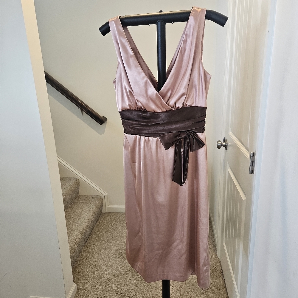 Eliza J Women's Stunning Light Bronze & Brown Satin Sleeveless Dress, Size 6